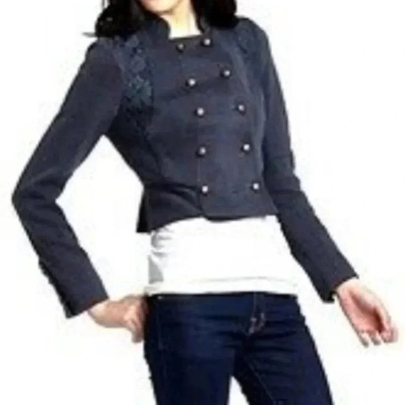 We The Free Blue Double Breasted Victorian Lace Cropped Jacket - Picture 10 of 10